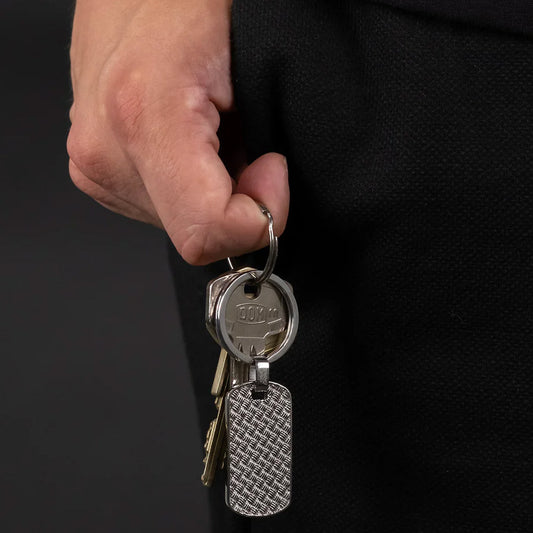 SAVE BRAVE WEAVE CHECKER PLATE MEN'S STEEL KEY RING