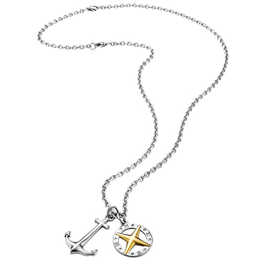 SAVE BRAVE ANCHOR NORTH STAR COMPASS TALISMAN STEEL NECKLACE