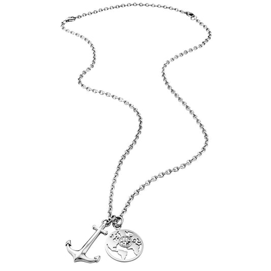 SAVE BRAVE ANCHOR WORLD COMPASS TALISMAN STEEL NECKLACE