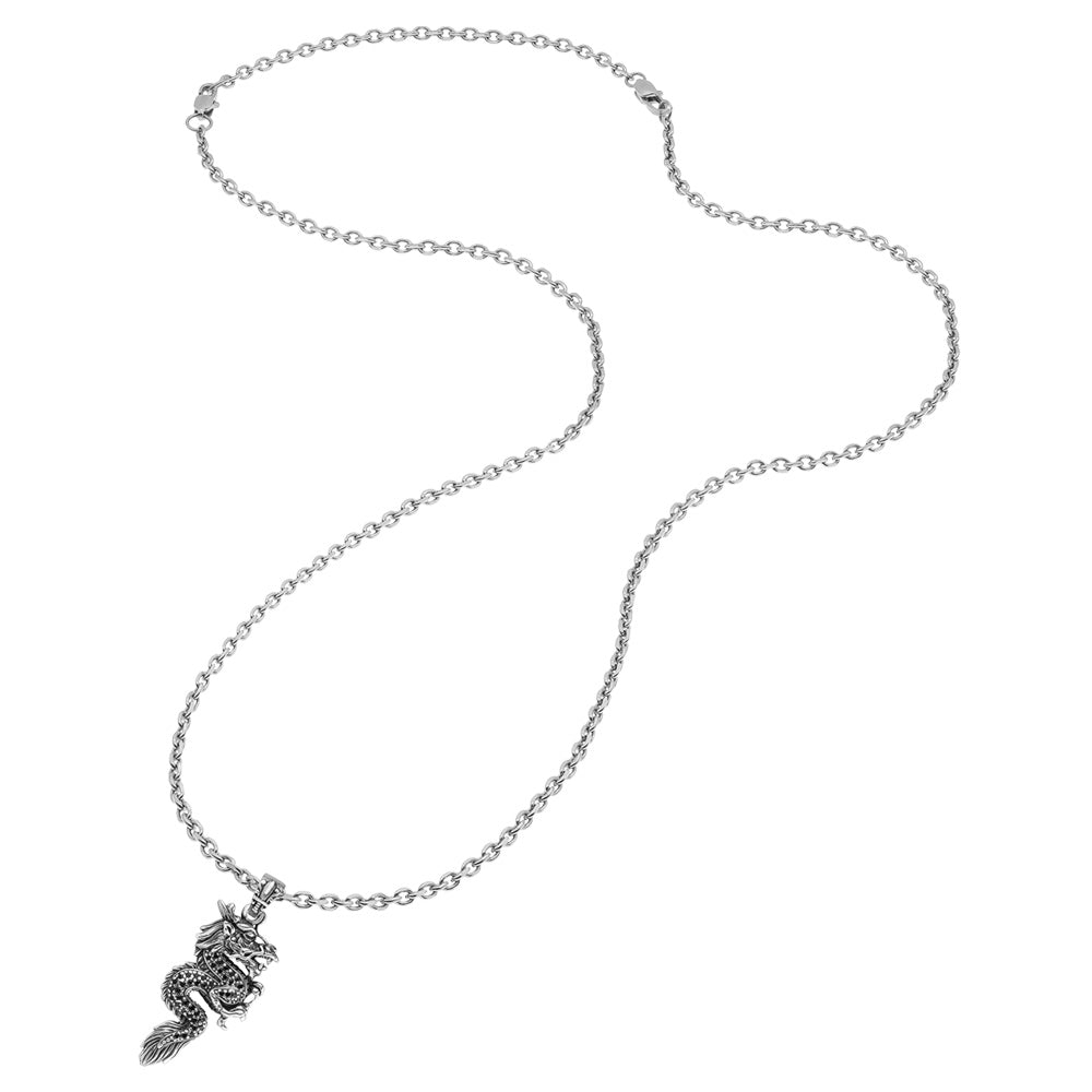 SAVE BRAVE STEEL COILED DRAGON NECKLACE