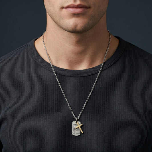 SAVE BRAVE FAITH CROSS DOG TAG NECKLACE