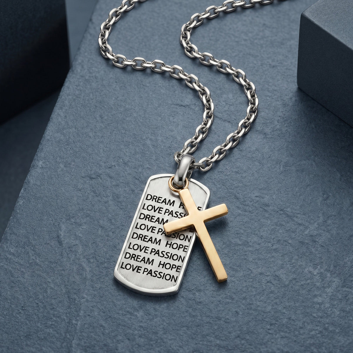 SAVE BRAVE FAITH CROSS DOG TAG NECKLACE