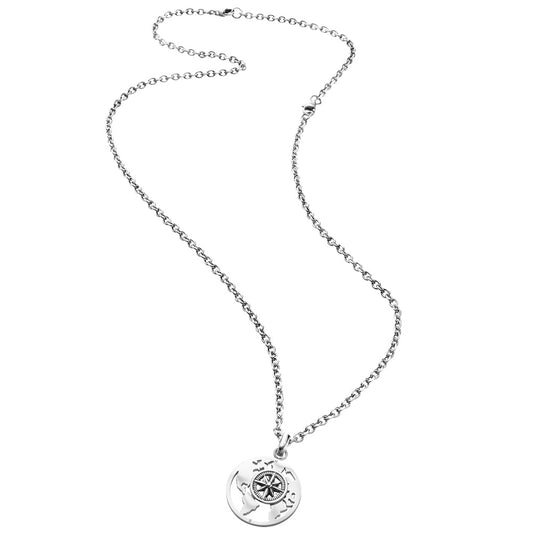 SAVE BRAVE WORLD COMPASS STEEL MEDALLION NECKLACE