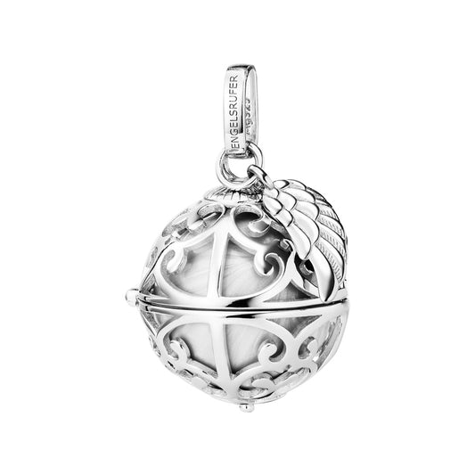 ENGELSRUFER SILVER WHITE PEARL SMALL ANGEL WING SOUNDBALL PENDANT
