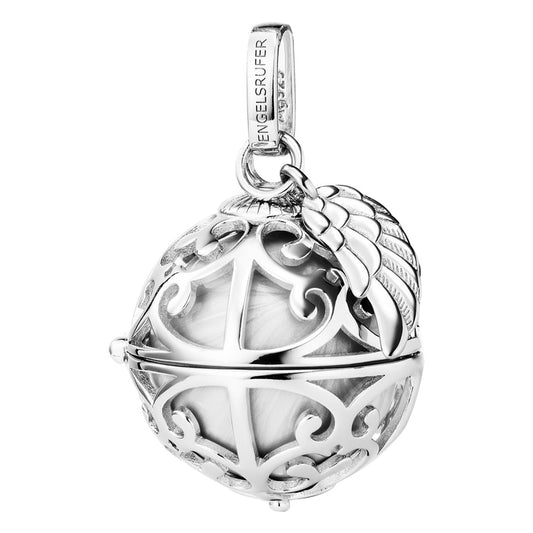 ENGELSRUFER SILVER WHITE PEARL SMALL ANGEL WING SOUNDBALL PENDANT