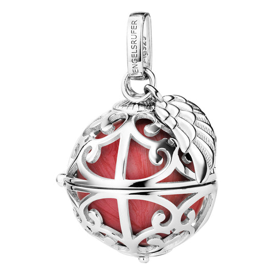 ENGELSRUFER SILVER RED PEARL SMALL ANGEL WING SOUNDBALL PENDANT