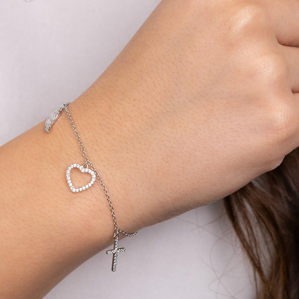 ENGELSRUFER FAITH LOVE HOPE WING HEART CROSS CZ BRACELET