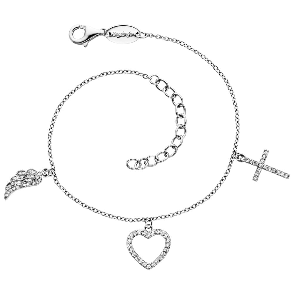 ENGELSRUFER FAITH LOVE HOPE WING HEART CROSS CZ BRACELET