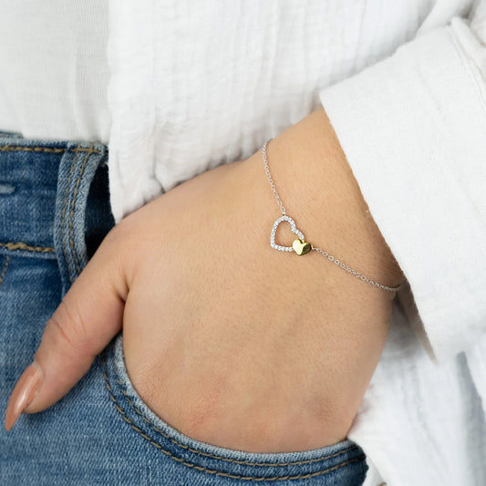 ENGELSRUFER SILVER & GOLD HEART BEAT CZ BRACELET