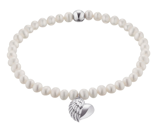 ENGELSRUFER SILVER HEARTWING PEARL STRETCH BRACELET
