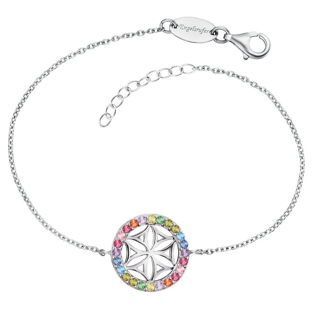 ENGELSRUFER SILVER FLOWER OF LIFE RAINBOW CZ BRACELET