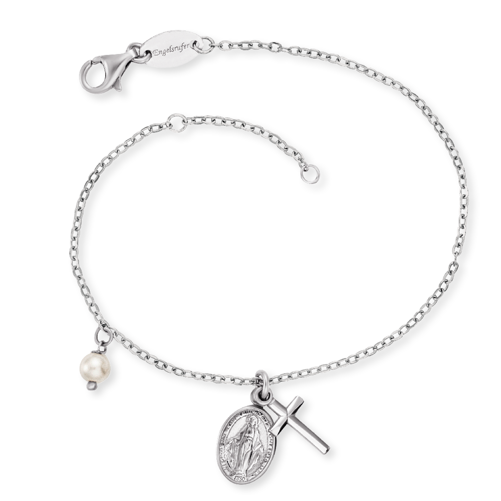 ENGELSRUFER SILVER SILVER VIRGIN MARY MARIA CROSS PEARL BRACELET
