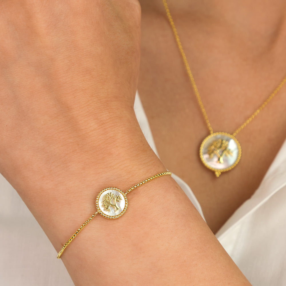 ENGELSRUFER GOLD TREE OF LIFE MOTHER OF PEARL BRACELET