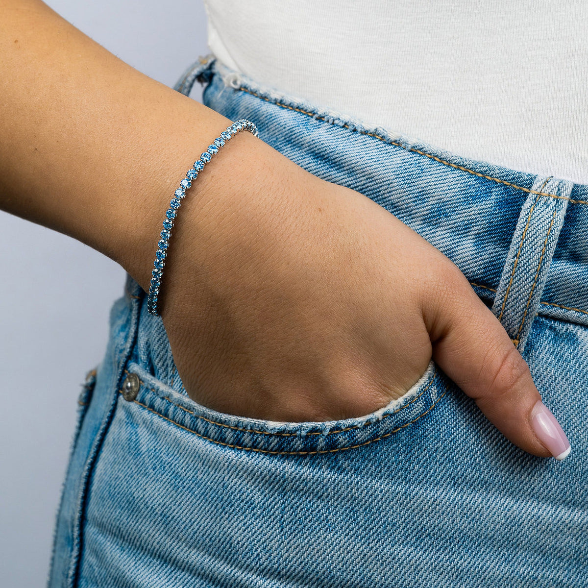 ENGELSRUFER SILVER BLUE CZ TENNIS BRACELET