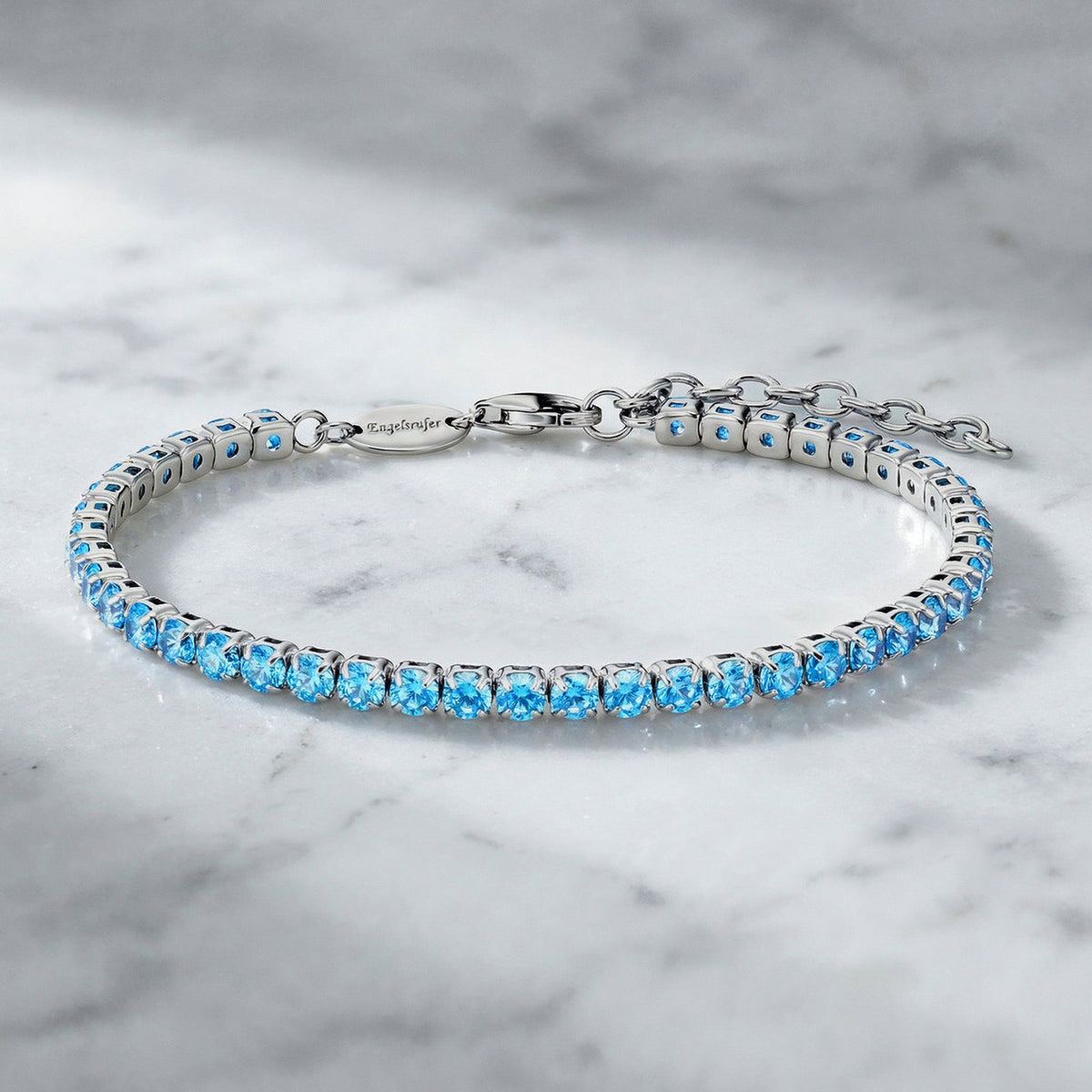 ENGELSRUFER SILVER BLUE CZ TENNIS BRACELET