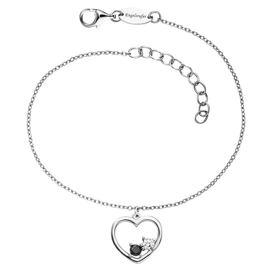 ENGELSRUFER SILVER DARK SHADE YIN YANG OPEN HEART CZ BRACELET
