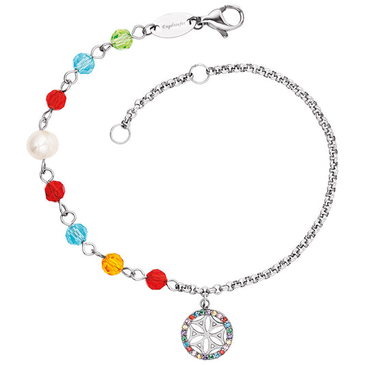 ENGELSRUFER STEEL BOHO FLOWER OF LIFE RAINBOW ANKLET & BRACELET