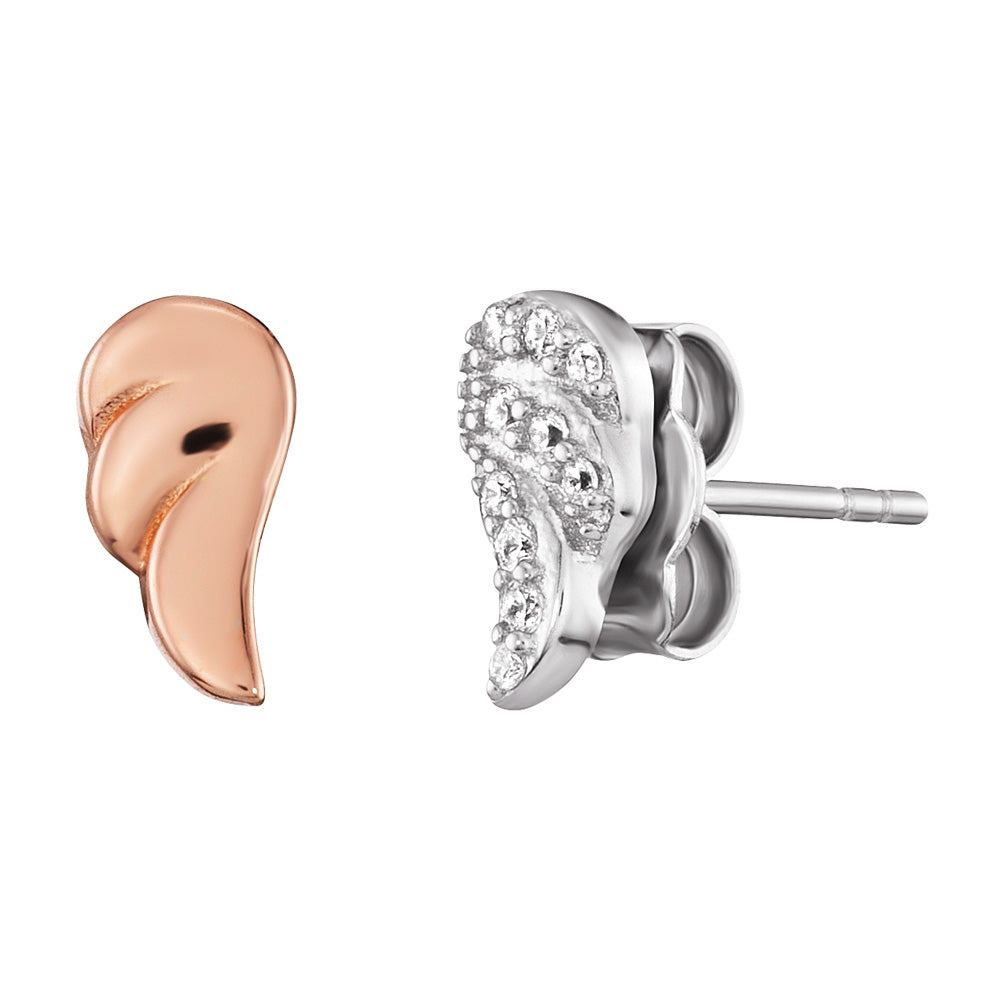 ENGELSRUFER SILVER ROSE GOLD WING DUO STUD EARRINGS