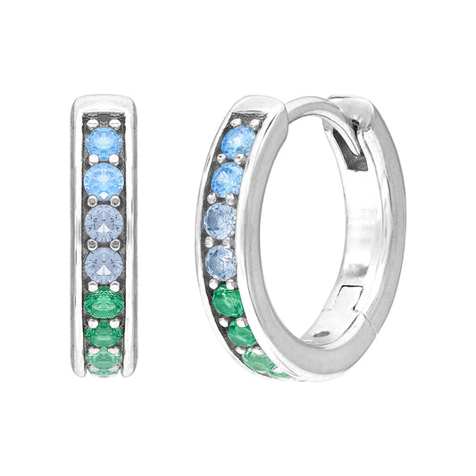 ENGELSRUFER SILVER 13MM COOL RAINBOW CZ HOOP EARRINGS
