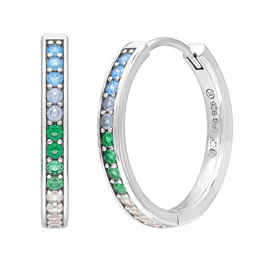 ENGELSRUFER SILVER 21MM COOL RAINBOW CZ HOOP EARRINGS
