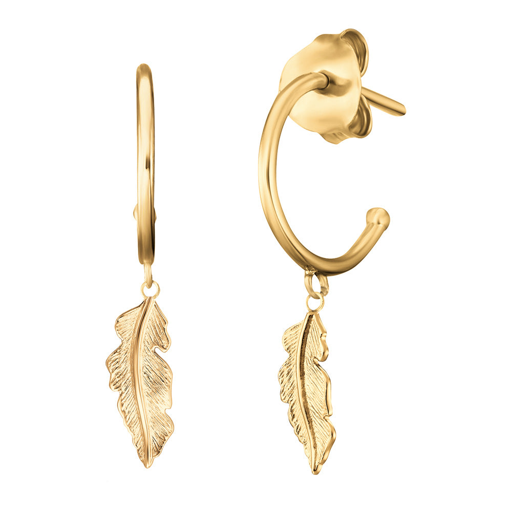 ENGELSRUFER GOLD FEATHER HOOP EARRINGS