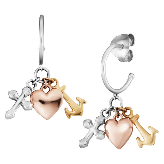 ENGELSRUFER SILVER FAITH, LOVE & HOPE HOOP STUD EARRINGS