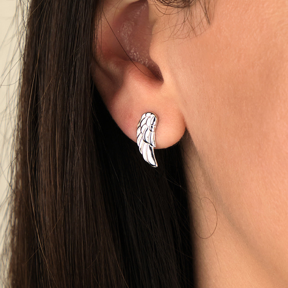 ENGELSRUFER SILVER ANGEL FEATHER WING STUD EARRINGS