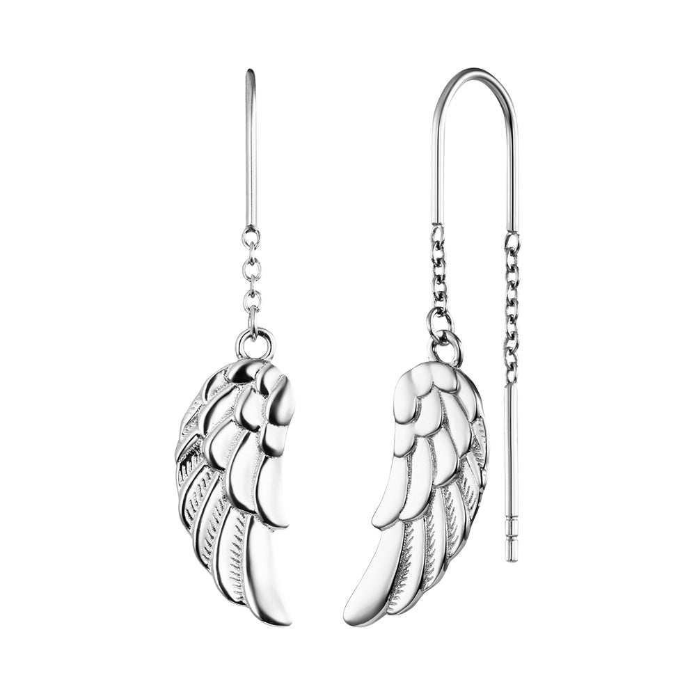 ENGELSRUFER SILVER ANGEL FEATHER WING THREAD DROP EARRINGS