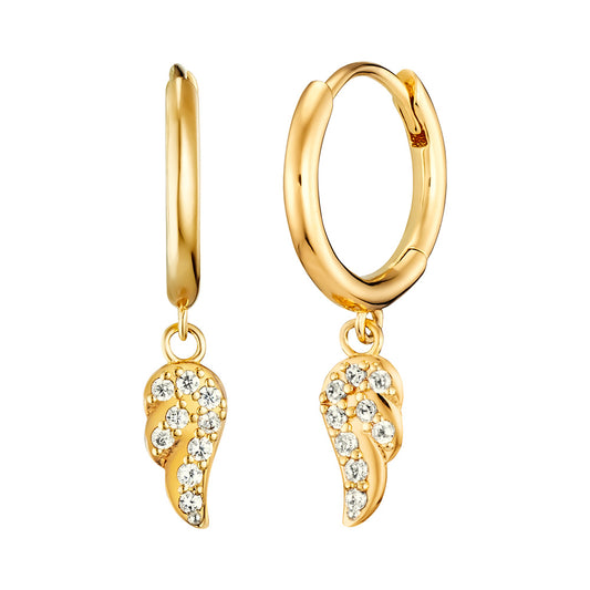 ENGELSRUFER FLYING WING CZ GOLD 14MM HOOP EARRINGS
