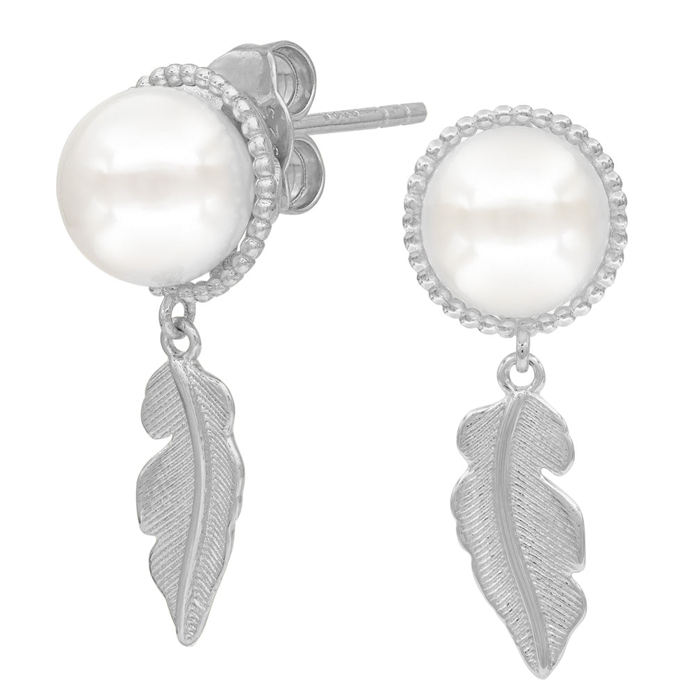 ENGELSRUFER SILVER GLORY FEATHER PEARL STUD EARRINGS