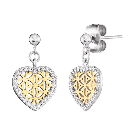 ENGELSRUFER GOLD FLOWER OF LIFE HEART EARRINGS