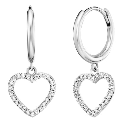 ENGELSRUFER SILVER SHINY HEART PAVE CZ HOOP EARRINGS