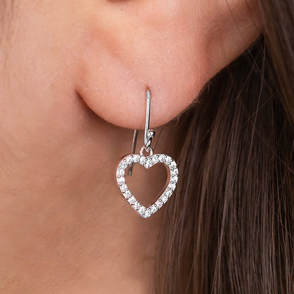 ENGELSRUFER SILVER SHINY HEART PAVE CZ HOOK EARRINGS