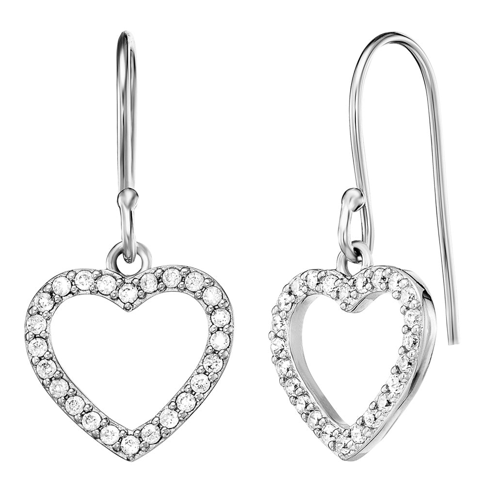 ENGELSRUFER SILVER SHINY HEART PAVE CZ HOOK EARRINGS