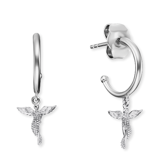 ENGELSRUFER SILVER LITTLE ANGEL CZ HOOP STUD EARRINGS