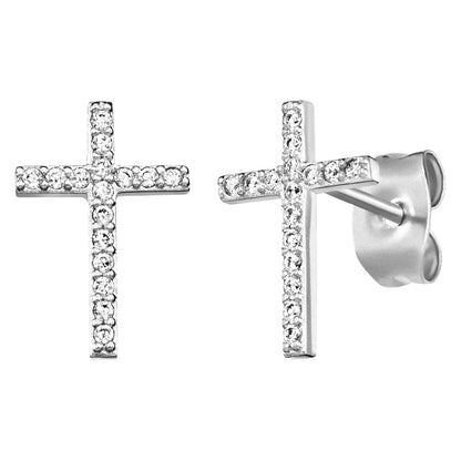 ENGELSRUFER SILVER LITTLE CROSS CZ STUD EARRINGS