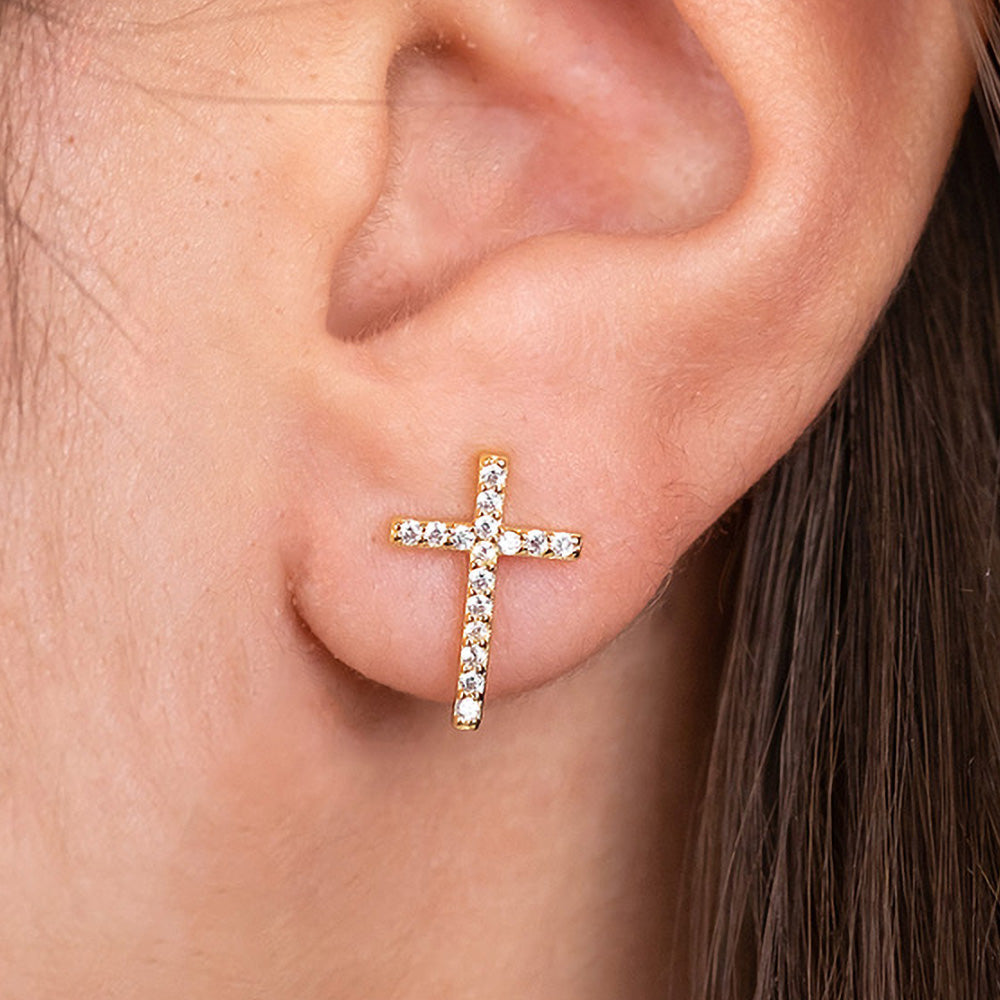 ENGELSRUFER GOLD LITTLE CROSS CZ STUD EARRINGS