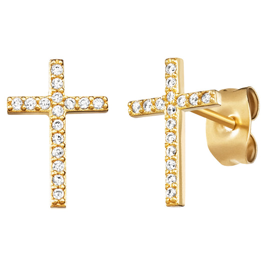ENGELSRUFER GOLD LITTLE CROSS CZ STUD EARRINGS