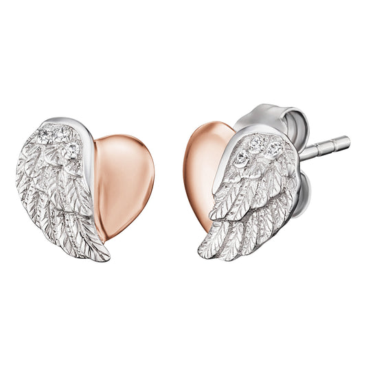 ENGELSRUFER SILVER ROSE GOLD HEARTWING STUD EARRINGS