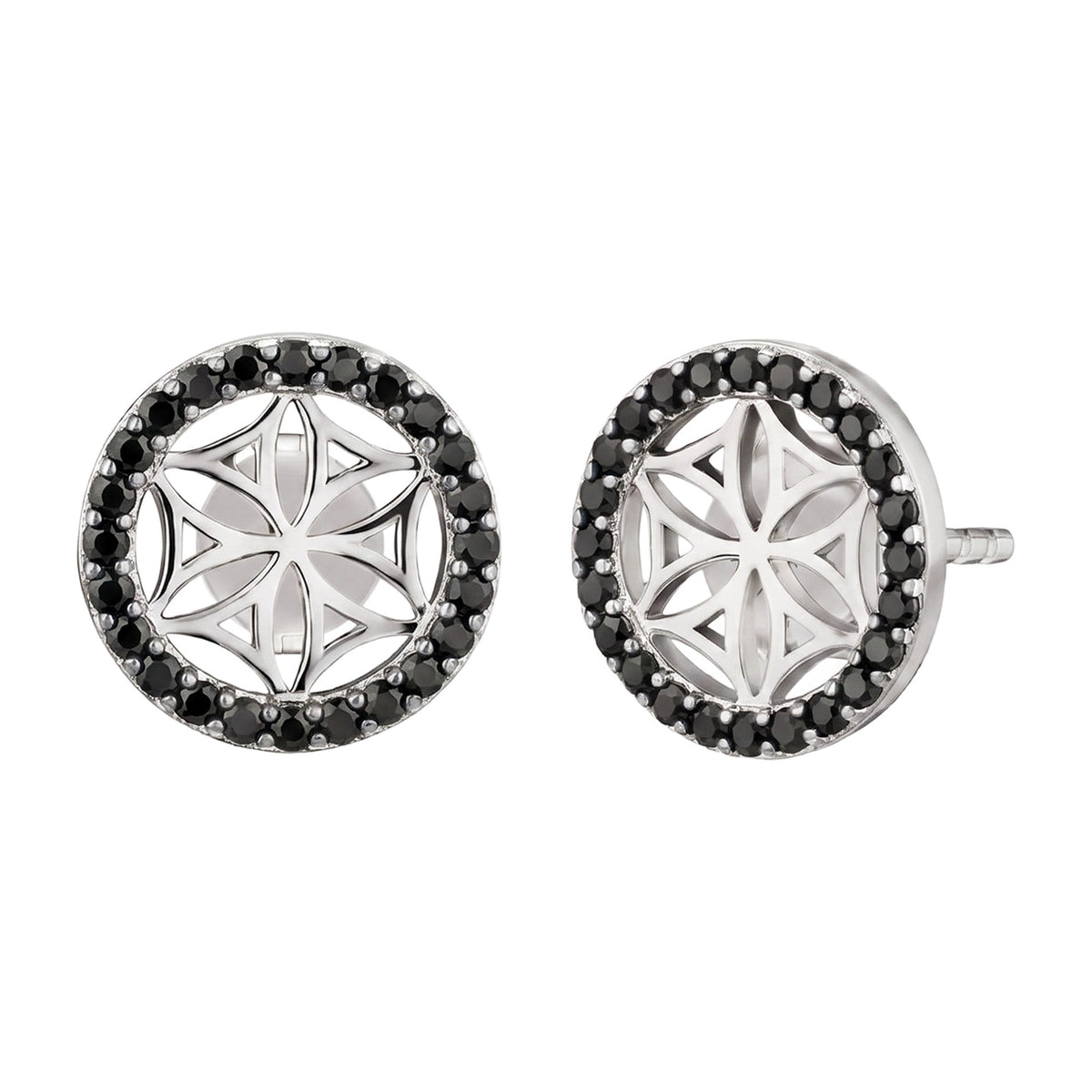 ENGELSRUFER SILVER FLOWER OF LIFE BLACK CZ EARRINGS
