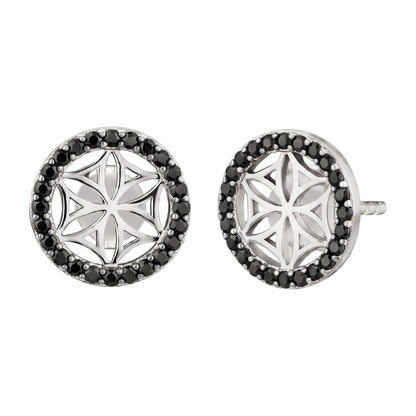 ENGELSRUFER SILVER FLOWER OF LIFE BLACK CZ EARRINGS
