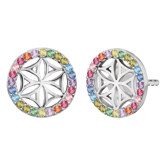 ENGELSRUFER SILVER FLOWER OF LIFE RAINBOW CZ STUD EARRINGS