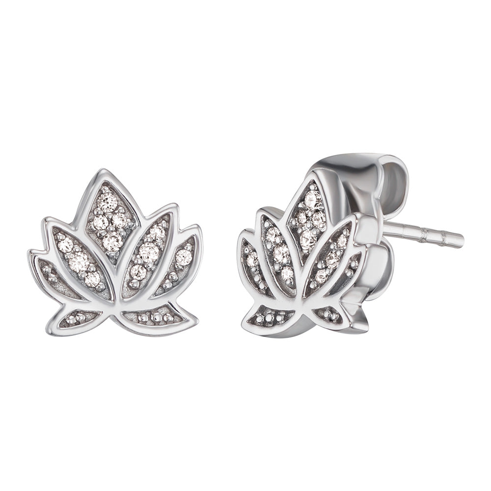 ENGELSRUFER SILVER LITTLE LOTUS CZ STUD EARRINGS