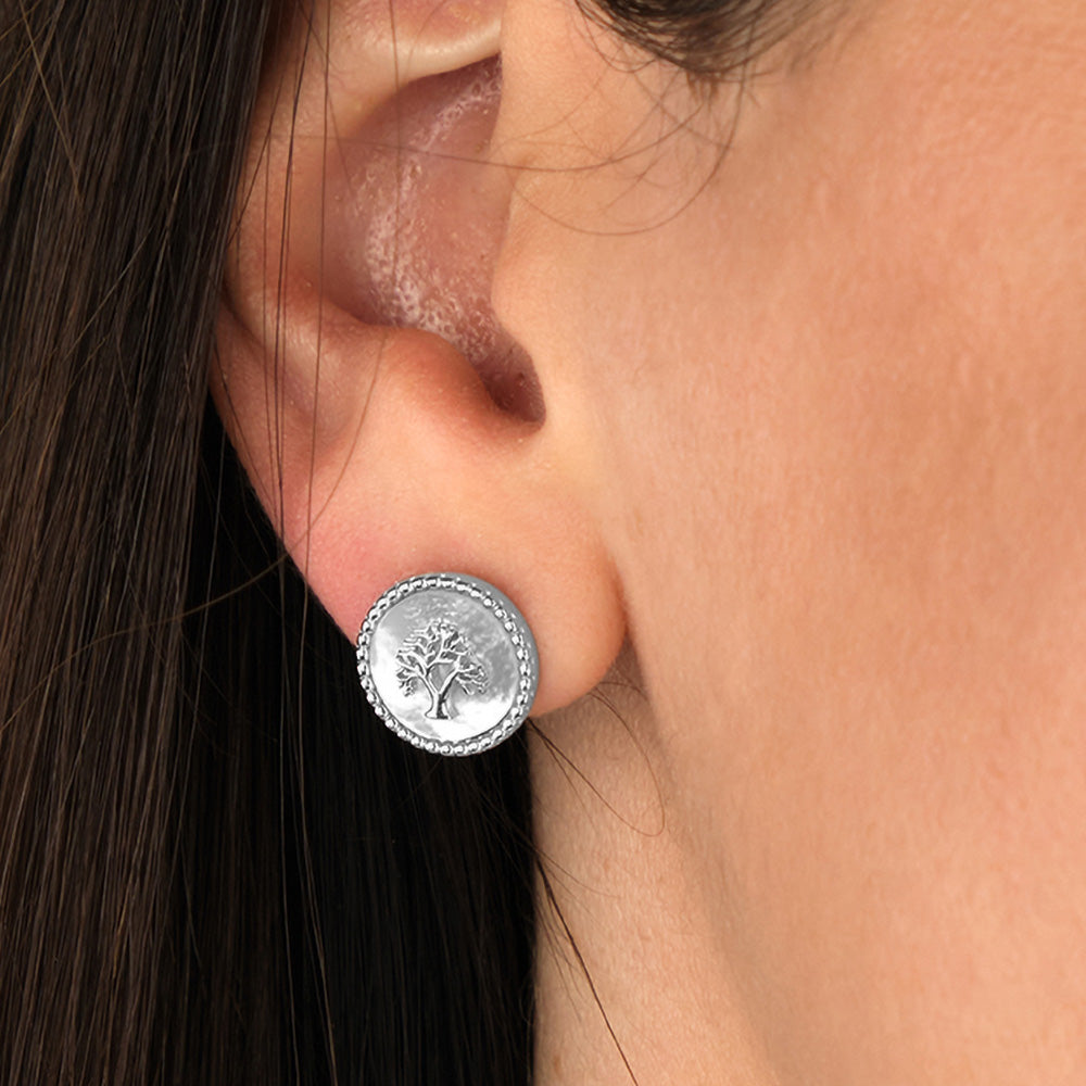ENGELSRUFER SILVER TREE OF LIFE MOTHER OF PEARL EARRINGS