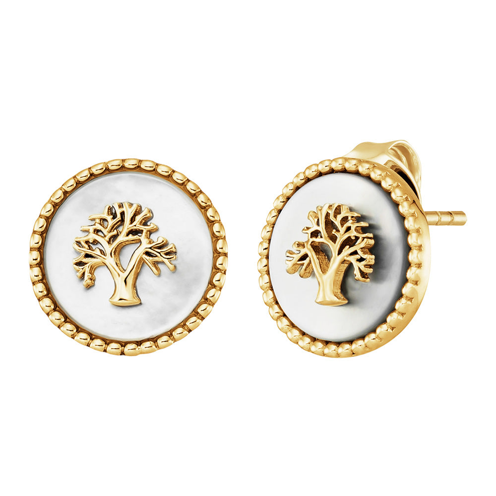 ENGELSRUFER GOLD TREE OF LIFE MOTHER OF PEARL EARRINGS