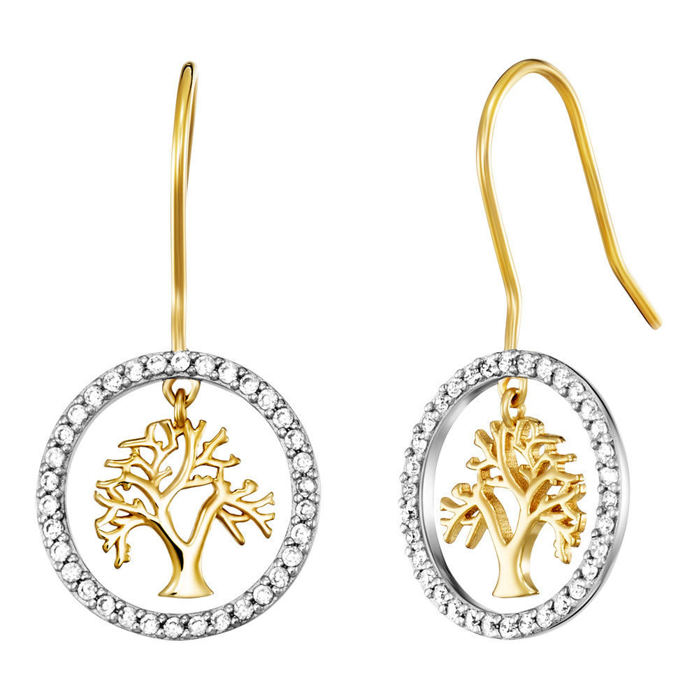 ENGELSRUFER SILVER & GOLD TREE OF LIFE DANGLE CZ HALO CIRCLE EARRINGS