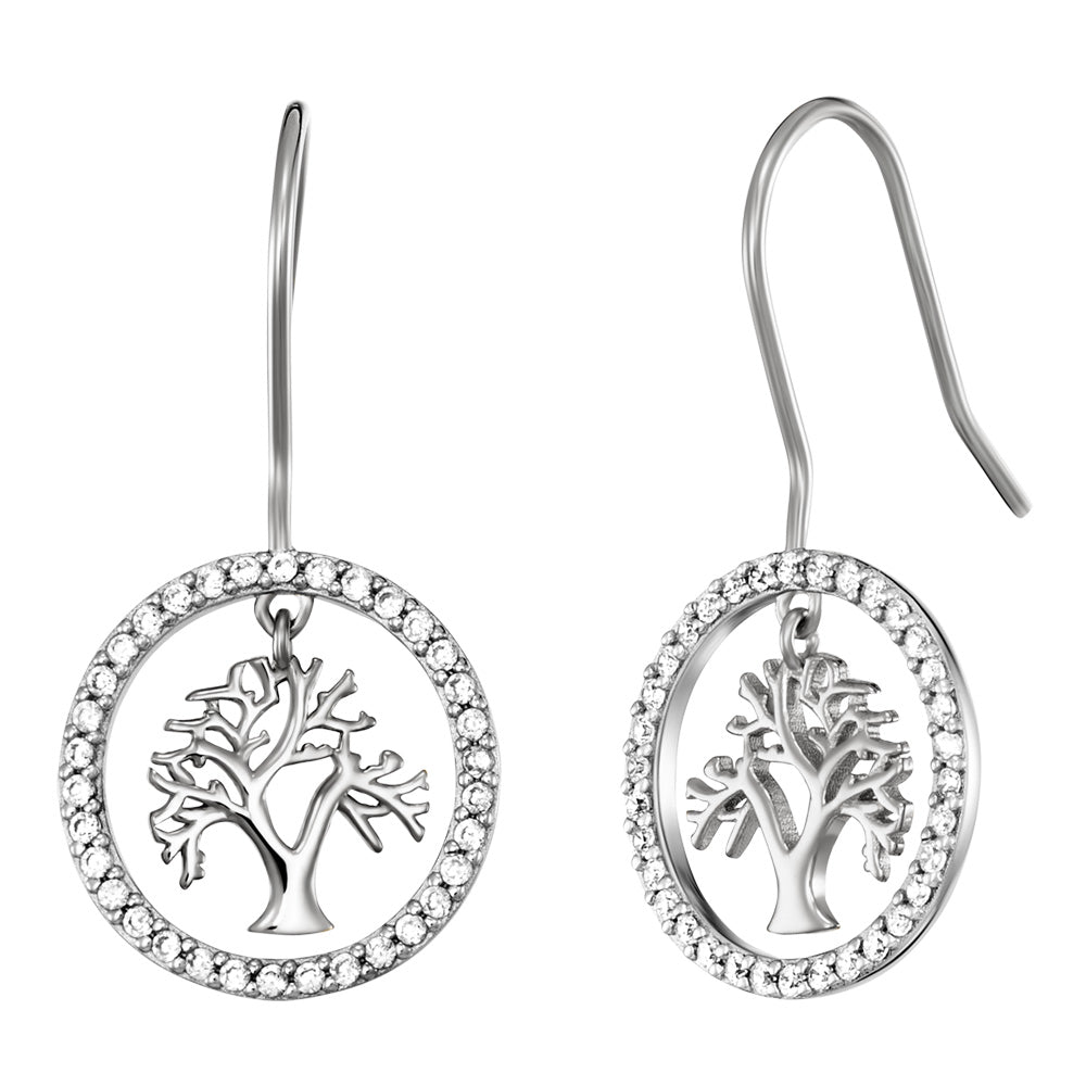 ENGELSRUFER SILVER TREE OF LIFE DANGLE CZ HALO CIRCLE EARRINGS