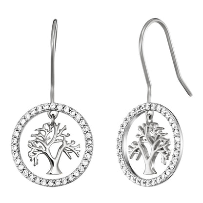 ENGELSRUFER SILVER TREE OF LIFE DANGLE CZ HALO CIRCLE EARRINGS