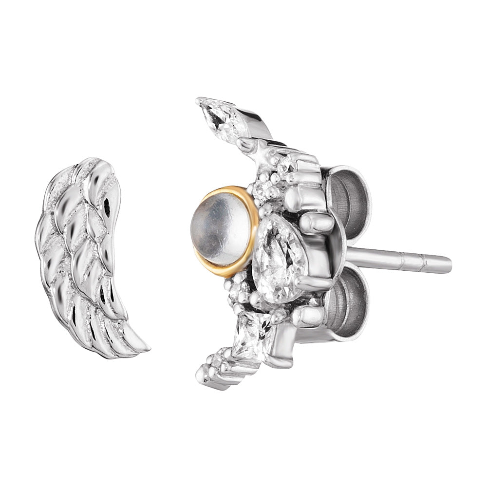 ENGELSRUFER SILVER GOLD MOON WING DUO STUD EARRINGS