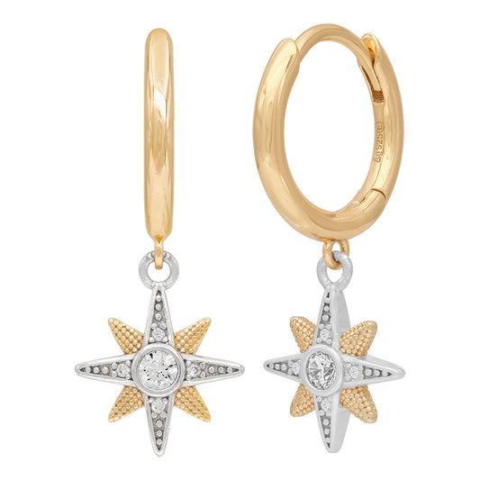 ENGELSRUFER SILVER GOLD NEW STAR CZ HOOP EARRINGS